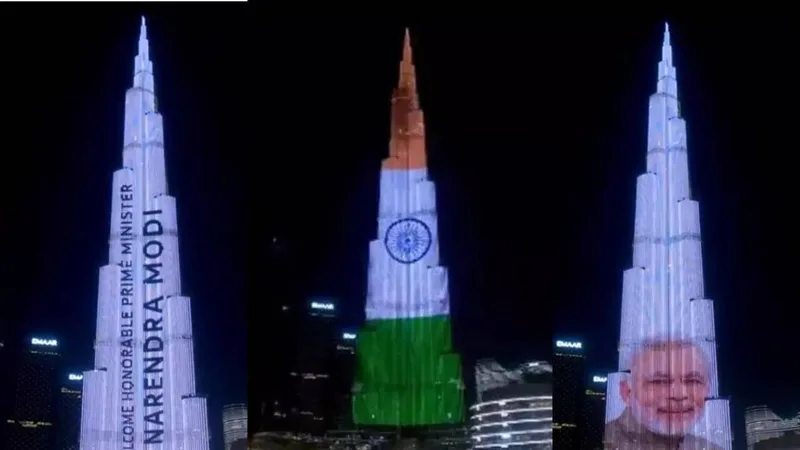 Dubai's Burj Khalifa lit up with "Guest of Honor -Republic of India" ,ahead of PM Modi's address to the World Govt Summit on Wednesday.(14th February, 2024)